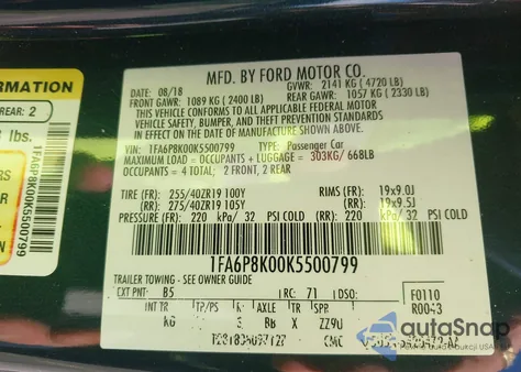 2019 Ford Mustang Bullitt z USA, uszkodzony, nr VIN 1FA6P8K00K5500799